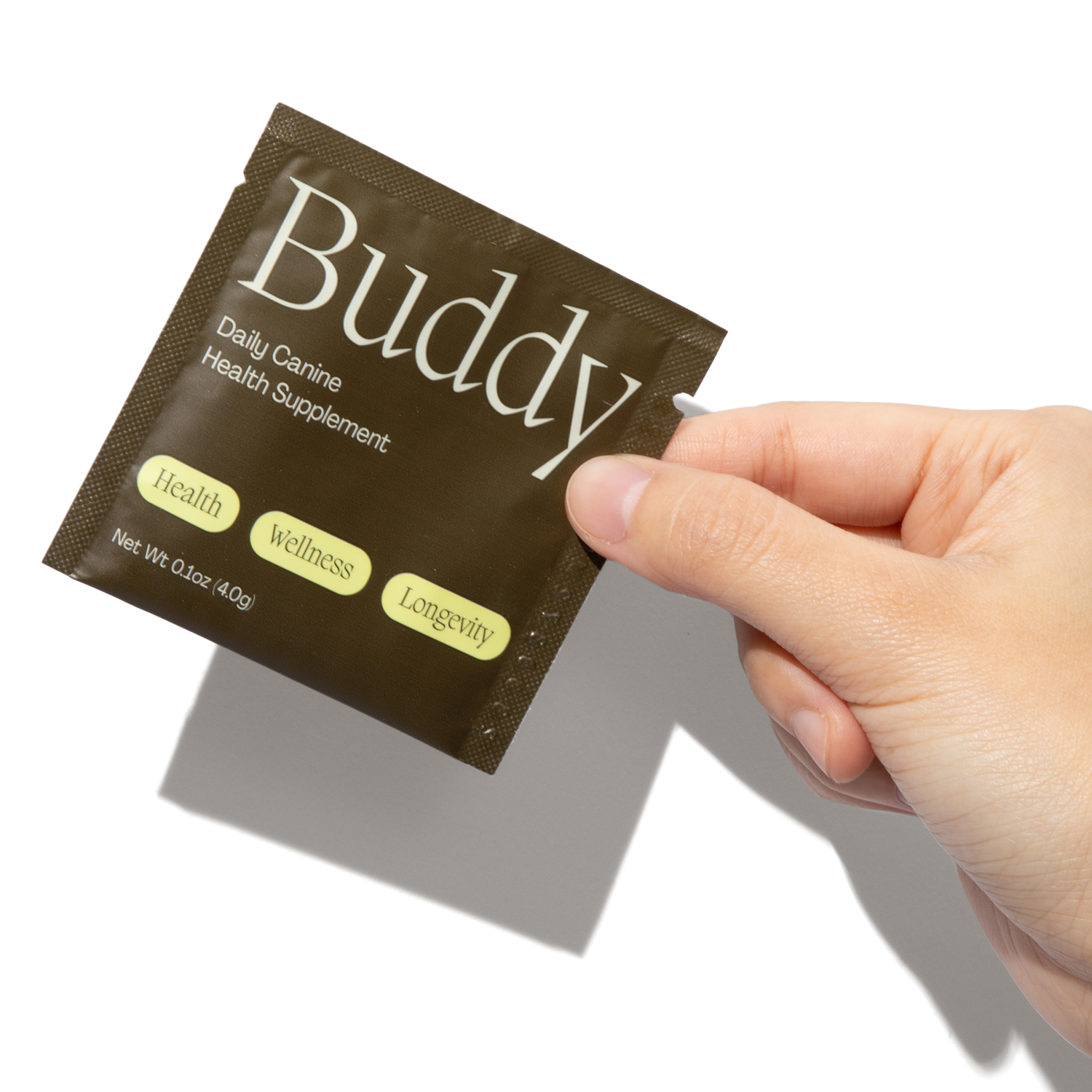 Each dose of Buddy comes in a convenient, pre-portioned tear-and-pour sachet.