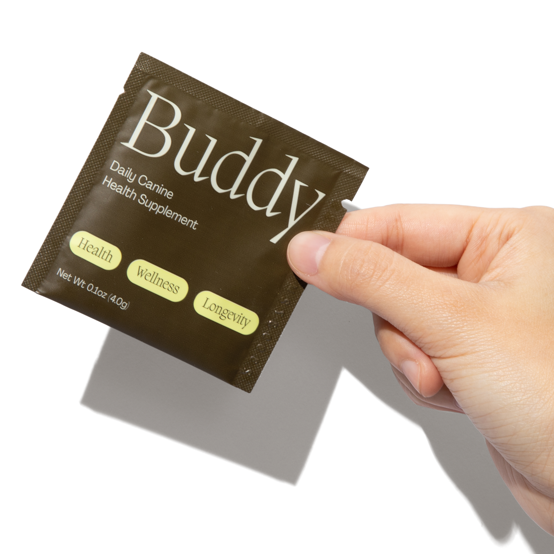 Each dose of Buddy comes in a convenient, pre-portioned tear-and-pour sachet.